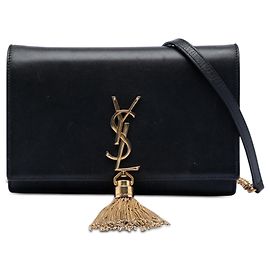 Carteira de corrente Monogram Kate em couro de bezerro liso preto Saint Laurent com tassel Preto