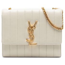 Saint Laurent White Matelasse Lambskin Monogram Vicky Chain Wallet White