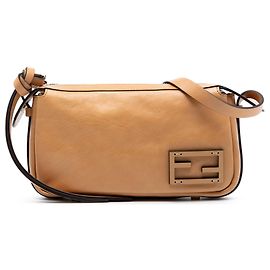 Bolsa de Ombro Simply Mini em Couro de Bezerro Marrom Fendi Marrom Castanho claro