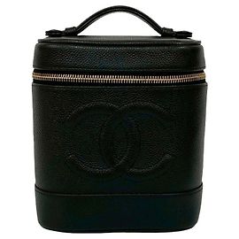 Chanel Black CC Caviar Vanity Case Black