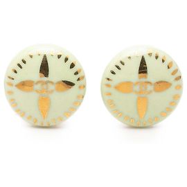 Chanel White CC Resin and Gold Plated Round Clip on Earrings White