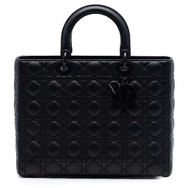 Dior Preto Grande Ultra Matte Couro de Bezerro Cannage Lady Dior Preto