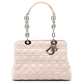 Bolsa de compras Lady Dior em couro de cordeiro marrom médio Cannage macio com zíper Marrom Bege