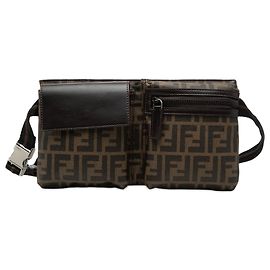 Fendi Braune Zucca Canvas Gürteltasche mit doppelter Tasche Braun