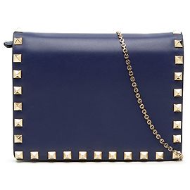 Valentino Blue Leather Rockstud Chain Pouch Blue Navy blue