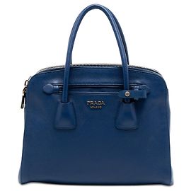Sac à main Prada en cuir Saffiano bleu à double zip Bleu Bleu foncé