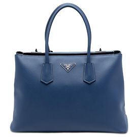 Prada Blue Saffiano Cuir Turnlock Twin Satchel Blue