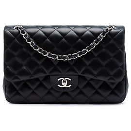 Chanel Nero Jumbo Classico in Pelle di Agnello Doppio Flap Nero