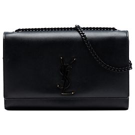 Bolsa transversal Kate Monograma Monocromática em grão de pó preto médio da Saint Laurent Preto