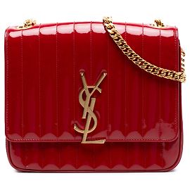 Rote große gesteppte Lackleder Monogram Vicky Kette Tasche von Saint Laurent Rot