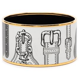 Brazalete de esmalte TGM Cloisonné Hermès Blanco Dorado