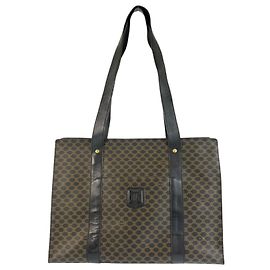 Céline Celine Vintage Macadam Black Brown PVC Leather Tote Bag Black