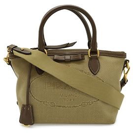 Prada Logo Jacquard 2WAY Handbag Brown Beige