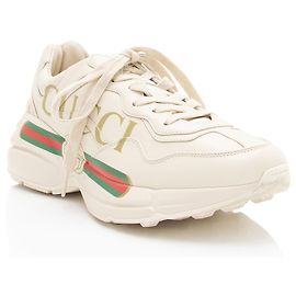 Baskets Rhyton en cuir avec logo Gucci - Taille 9.5 / 39.5 Marron Beige
