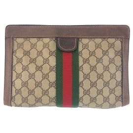 Clutch de couro GG Supreme vintage da Gucci Marrom Bege
