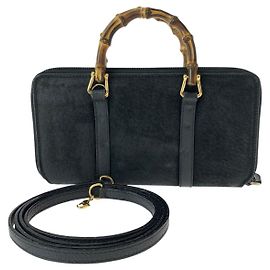 Portefeuille en cuir suédé Gucci Bamboo Noir