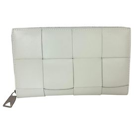 Bottega Veneta Intrecciato Leather White Cassette Zip Around Wallet White