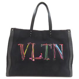 Valentino Studded Canvas Tote Bag Black