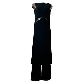 Luisa Spagnoli Langes schwarzes Kleid mit Tüll-Einsätzen und seitlichem Schlitzrock Schwarz