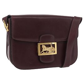 Borsa a spalla CÉLINE Carrozza in pelle Bordeaux Oro Auth 174318A D'oro Bordò