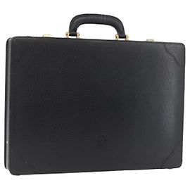 LOEWE Anagram Business Bag Leather Black Gold Auth BAZ237 Black Golden