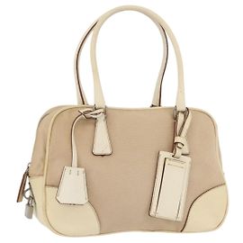 PRADA Bolsa de mão em lona bege prata Auth YKZ813 Prata Bege