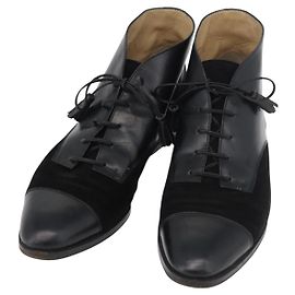 Salvatore Ferragamo Short Boots Leather Black Auth 174623A Black