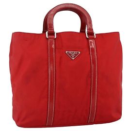 PRADA Handtasche aus Nylon rot silber authentisch 174368 Silber Rot