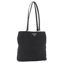 PRADA Tote Bag Nylon Black Silver Auth YKZ1116 Black Silvery