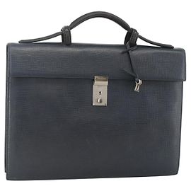 Autre Marque Bolsa de negócios DELVAUX em couro azul marinho prateado Auth BAZ081 Prata Azul marinho