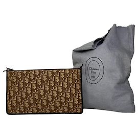 Vintage Dior Oblique Monogramm Canvas Leder Clutch Braun Beige Braun