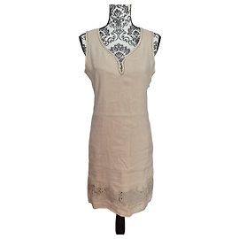 Gerard Darel Beige Leinen-Sommerkleid mit Spitzendetails Beige
