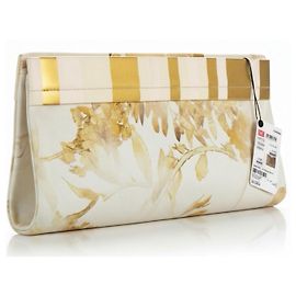 NWT Chanel 18C Grèce XL Pochette Pliée en Cuir d'Agneau Rayé Blanc Beige Doré Jaune
