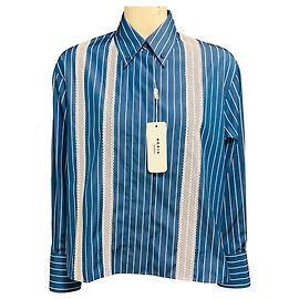 Gestreifte Bluse Mittelblau / Creme mit Spitze Akris Punto Blau