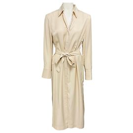 Peserico Cream / Silver Monili Bead Embellished Button Front Midi Dress with Belt Beige