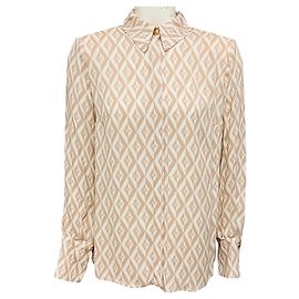 Beige / Creme Georgette-Bluse mit Diamantmuster von Elisabetta Franchi Beige