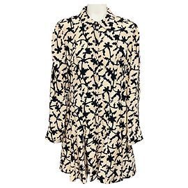 Ulla Johnson Beige / Black Printed Button Front Crepe Dress Beige