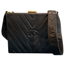 1986 Chanel Black Lambskin Shoulder Bag Other