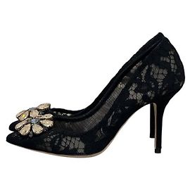Schwarze Netz-Kristall-Spitzenpumps von Dolce & Gabbana Größe 38 gebraucht Andere