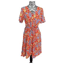 Comptoir des Cotonniers Kleid Größe 36/S rote Blumenviskose, Wickelstil Rot Mehrfarben