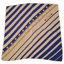 Lenço Gucci listrado azul e branco com corda Branco Azul Multicor
