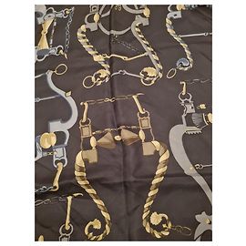 Gucci Silk scarf with equestrian harness pattern White Golden Dark blue