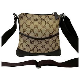 Gucci GG Logo Canvas Perforated Leather Mini Shoulder Bag Brown