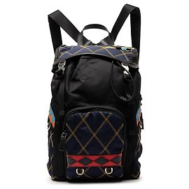Prada Black Tessuto Impunturato Double Buckle Backpack Black