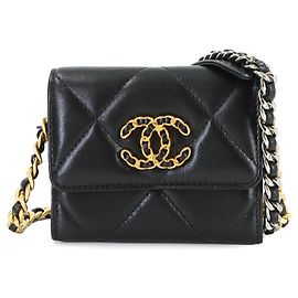 Bolsa de moedas com aba Chanel 19 em couro preto Preto