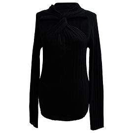 Versace geripptem, gedrehtem Pullover aus schwarzer Wolle Schwarz