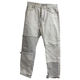 Acne Studios Patchwork Detailed Jeans in White Cotton White Cream