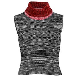 Ärmelloses Strick-Turtleneck-Top aus grauer Seide mit Louis Vuitton-Muster Grau
