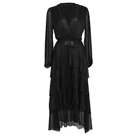 Maje gestuftes metallisches Strick-Midikleid aus schwarzem Polyester Schwarz