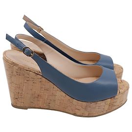 Sandale à talon compensé Riveria Slingback de Stuart Weitzman en cuir bleu Bleu Bleu clair